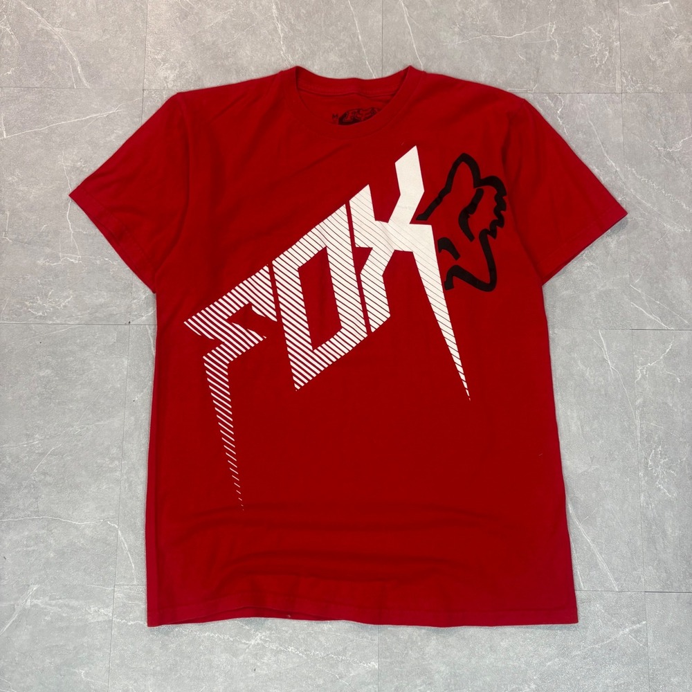 Fox Racing Mens Graphic T-Shirt‎ Red Short Sleeve Logo Print Regular Fit Size M